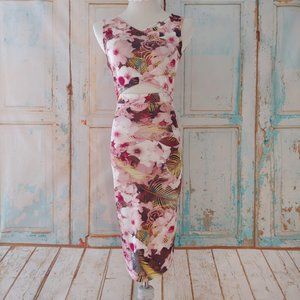 Kind Of Hawaiian Cut Out Stretch Dress w Zipper/size S/pink floral